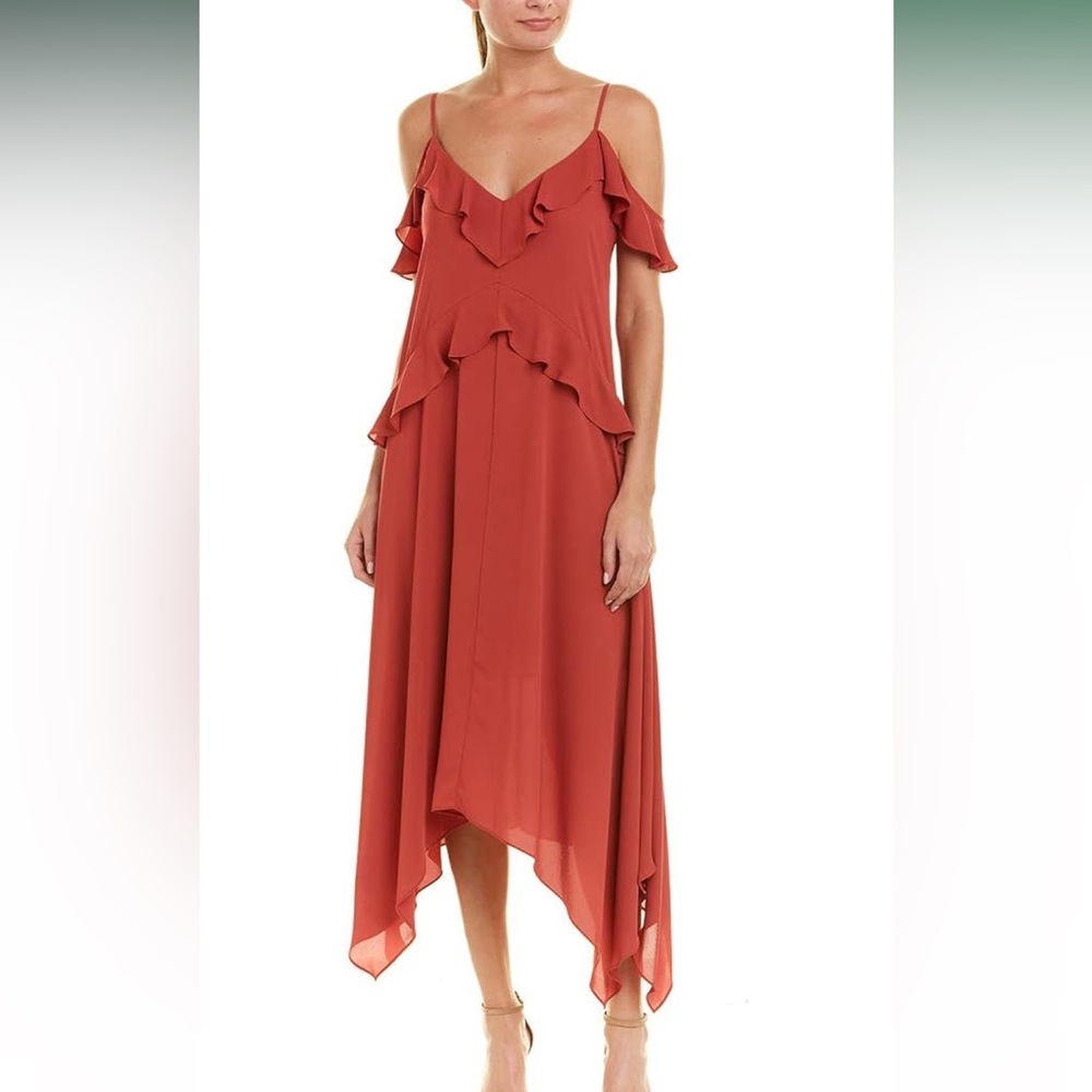 NWT BCBGMAXAZRIA Womens Lissa Midi Dress L rust color